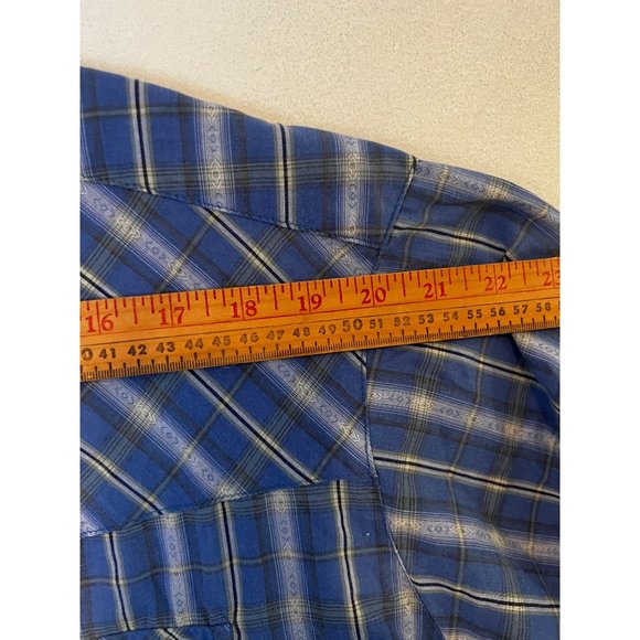 Canyon Guide Outfitters Shirt Mens 2XL Blue Plaid Pearl Snap Short Sleeve Pocket - Picture 3 of 9